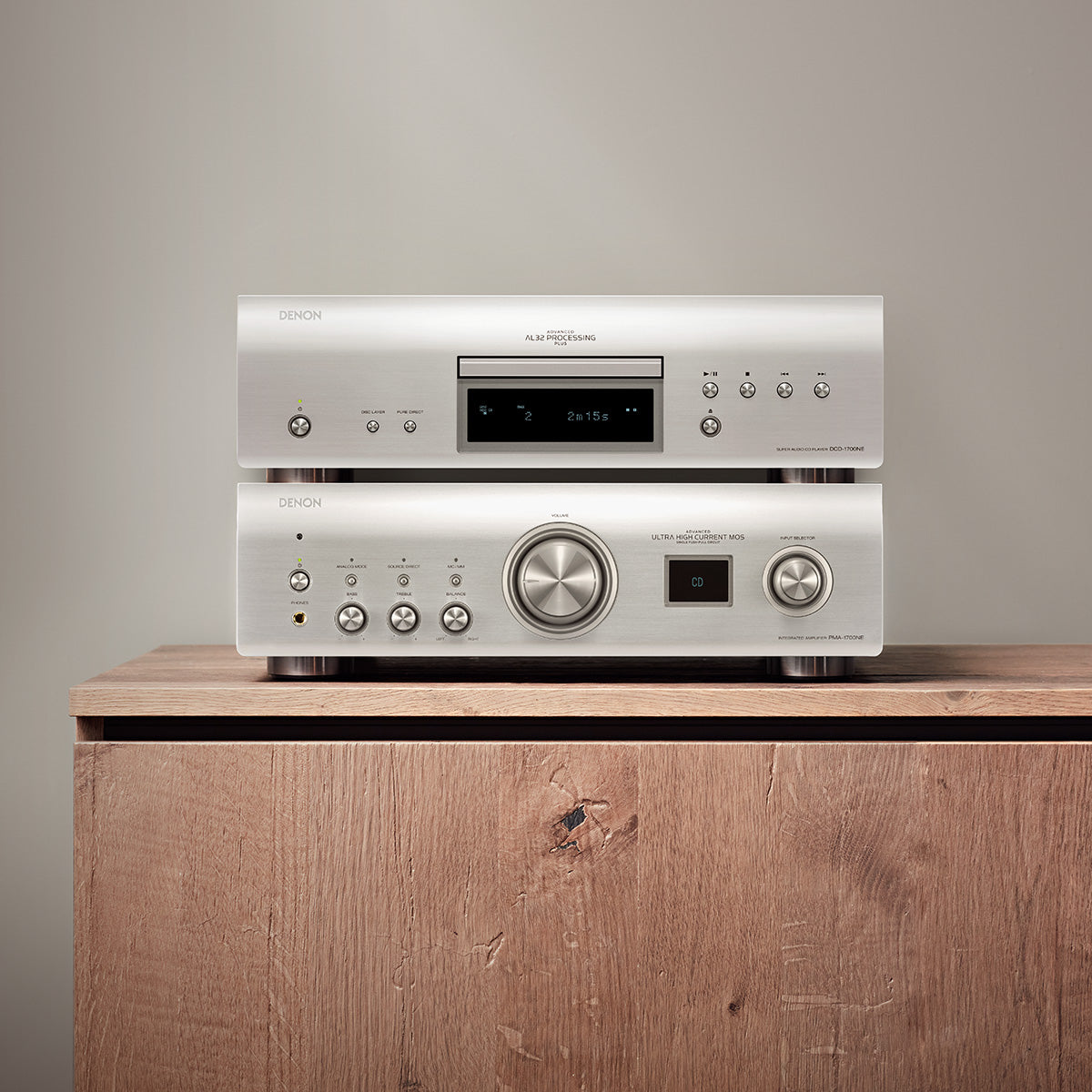 Denon PMA-1700NE 140W Integrated Amplifier with DCD-1700NE CD/SACD Player with Advanced AL32 Processing Plus (Silver)