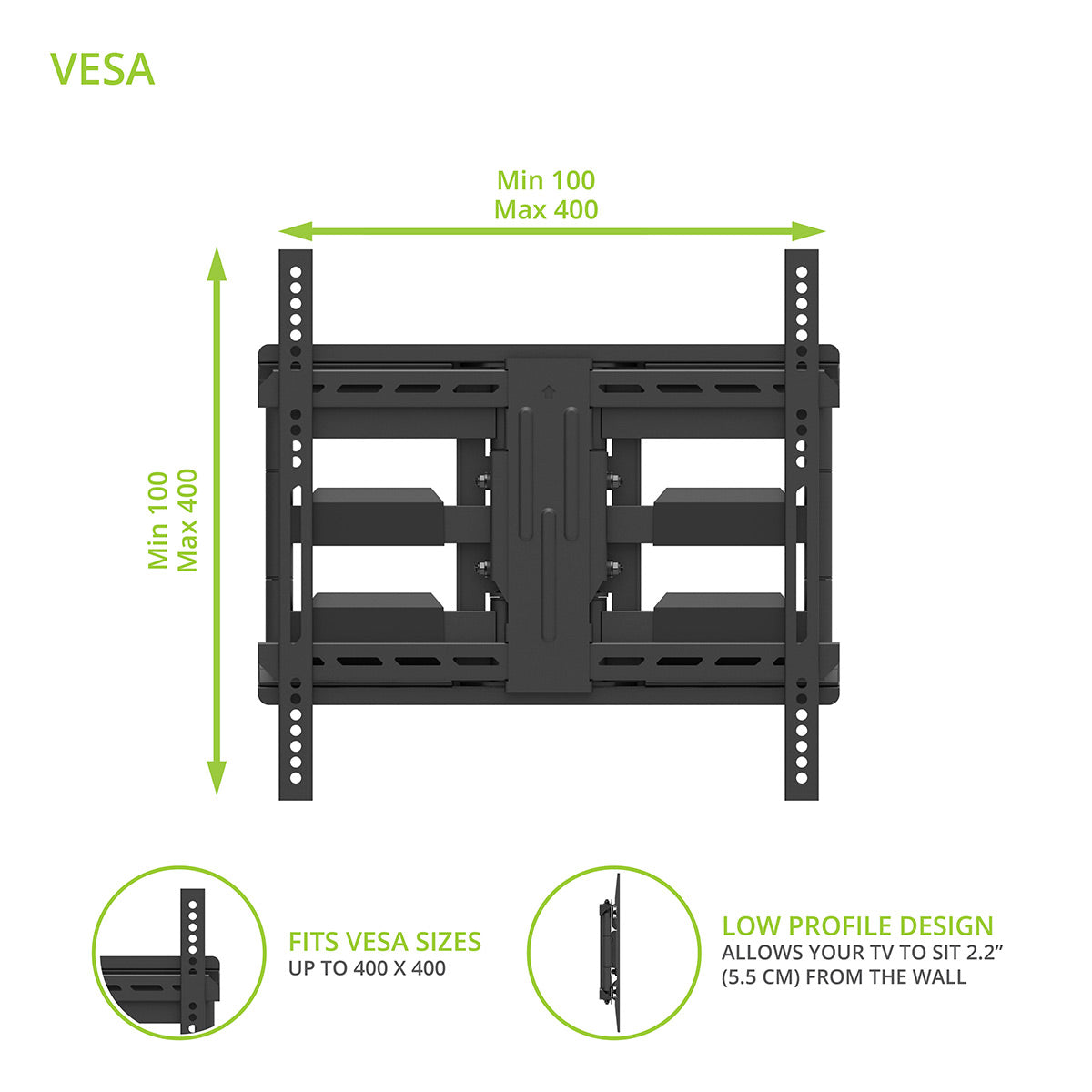 Kanto LX600SW Full-Motion Metal Stud Mount with SNAPTOGGLE&reg; Heavy-Duty Toggle Bolts for 34" - 65" TVs