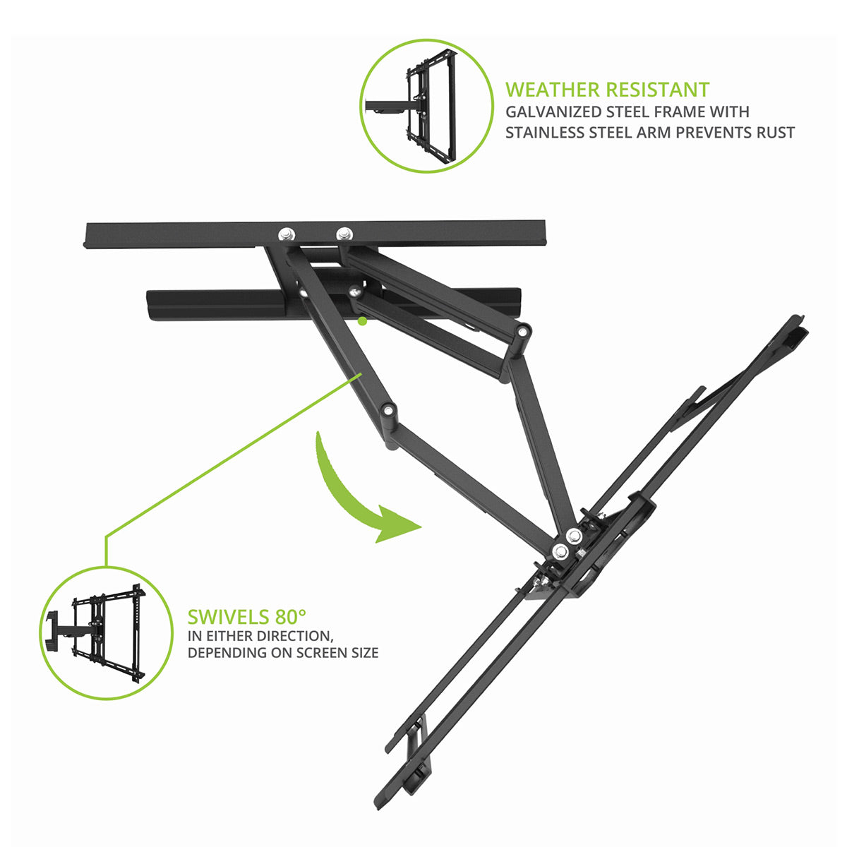 Kanto PDX650SG Stainless Steel Full-Motion Dual Stud Outdoor TV Mount for 37" - 75" TVs