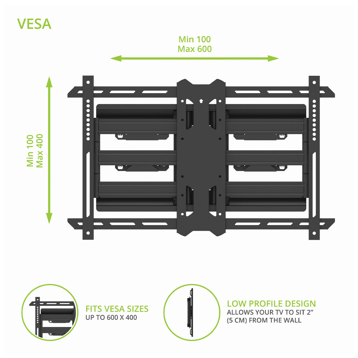 Kanto PDX650SG Stainless Steel Full-Motion Dual Stud Outdoor TV Mount for 37" - 75" TVs
