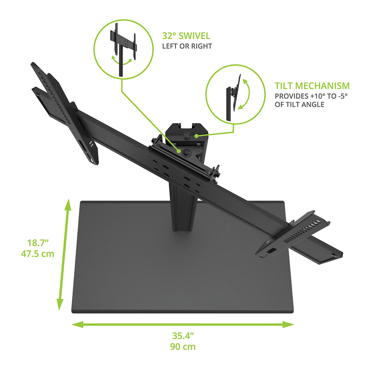 Kanto TTS150 Universal Adjustable Tabletop Mount with Integrated Cable Management for 42" - 86" TVs