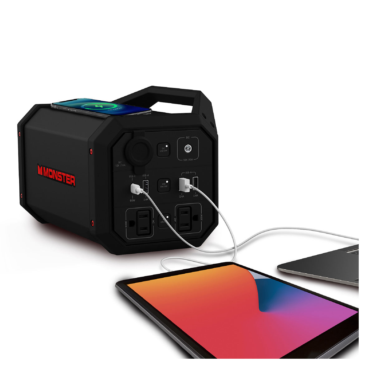 Monster Power Grid Portable 300W Battery Power Station with 10W Wireless Qi Charging Pad (Black)
