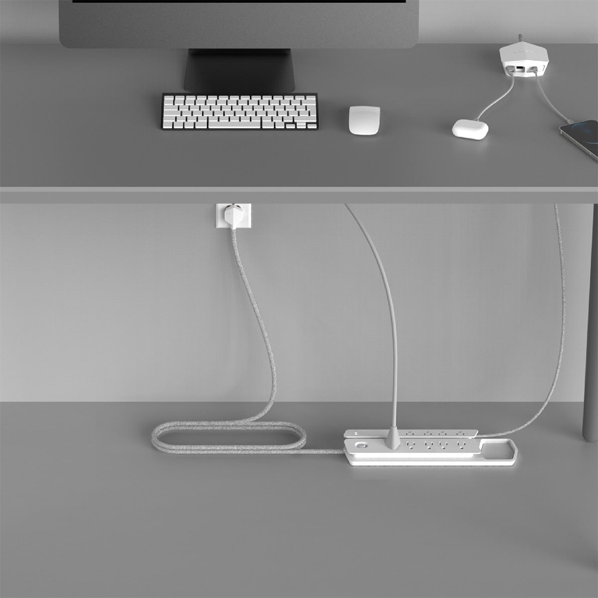 Monster Power Center Vertex XL Surge Protector with 10 AC Outlets, 3-Port USB Hub, & 6 ft Cord (White)