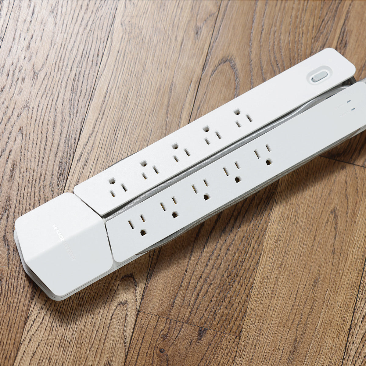 Monster Power Center Vertex XL Surge Protector with 10 AC Outlets, 3-Port USB Hub, & 6 ft Cord (White)