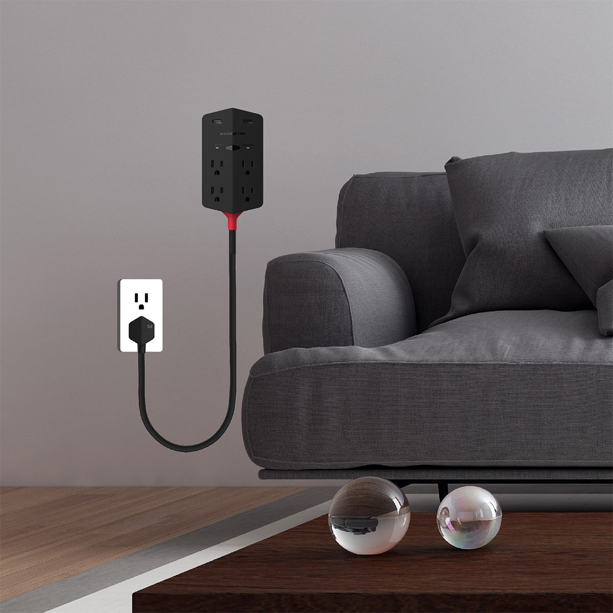 Monster Power Shield XL 540 Joule Surge Protector with 4 AC Outlets & 2 USB-A Ports (Black)