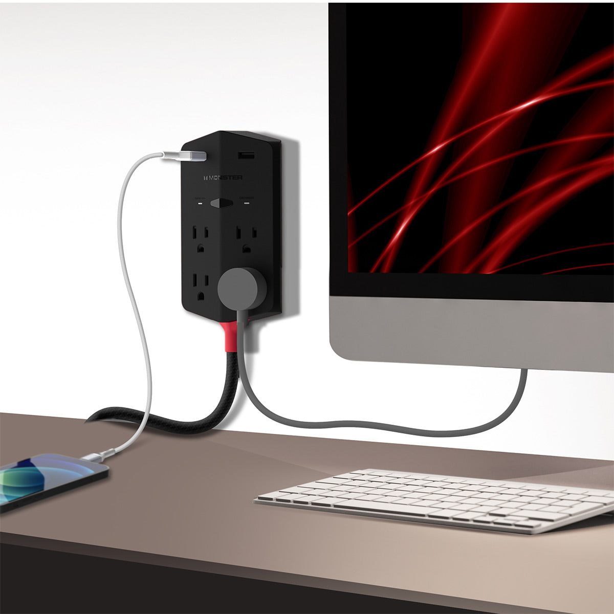 Monster Power Shield XL 540 Joule Surge Protector with 4 AC Outlets & 2 USB-A Ports (Black)