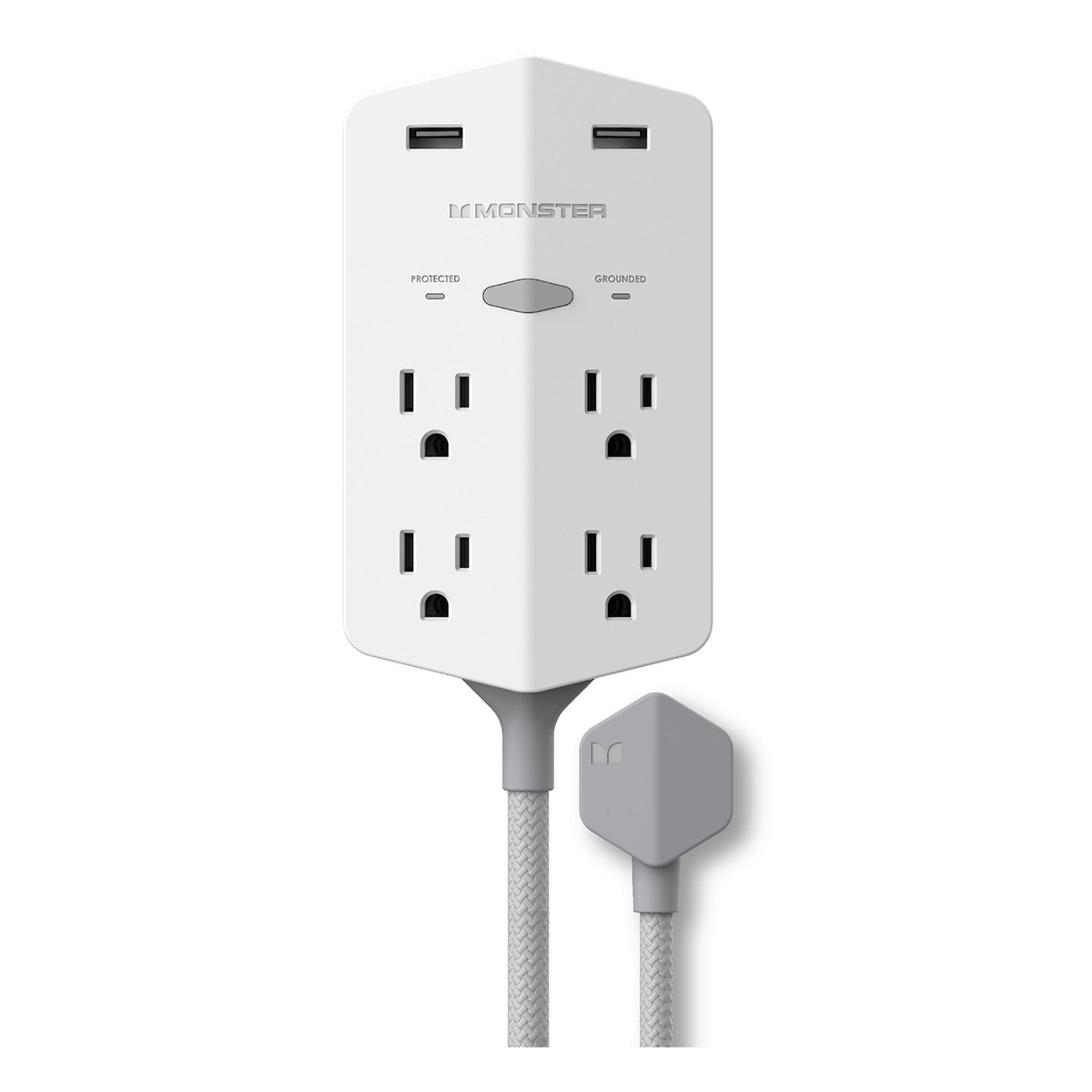 Monster Power Shield XL 540 Joule Surge Protector with 4 AC Outlets & 2 USB-A Ports (White)