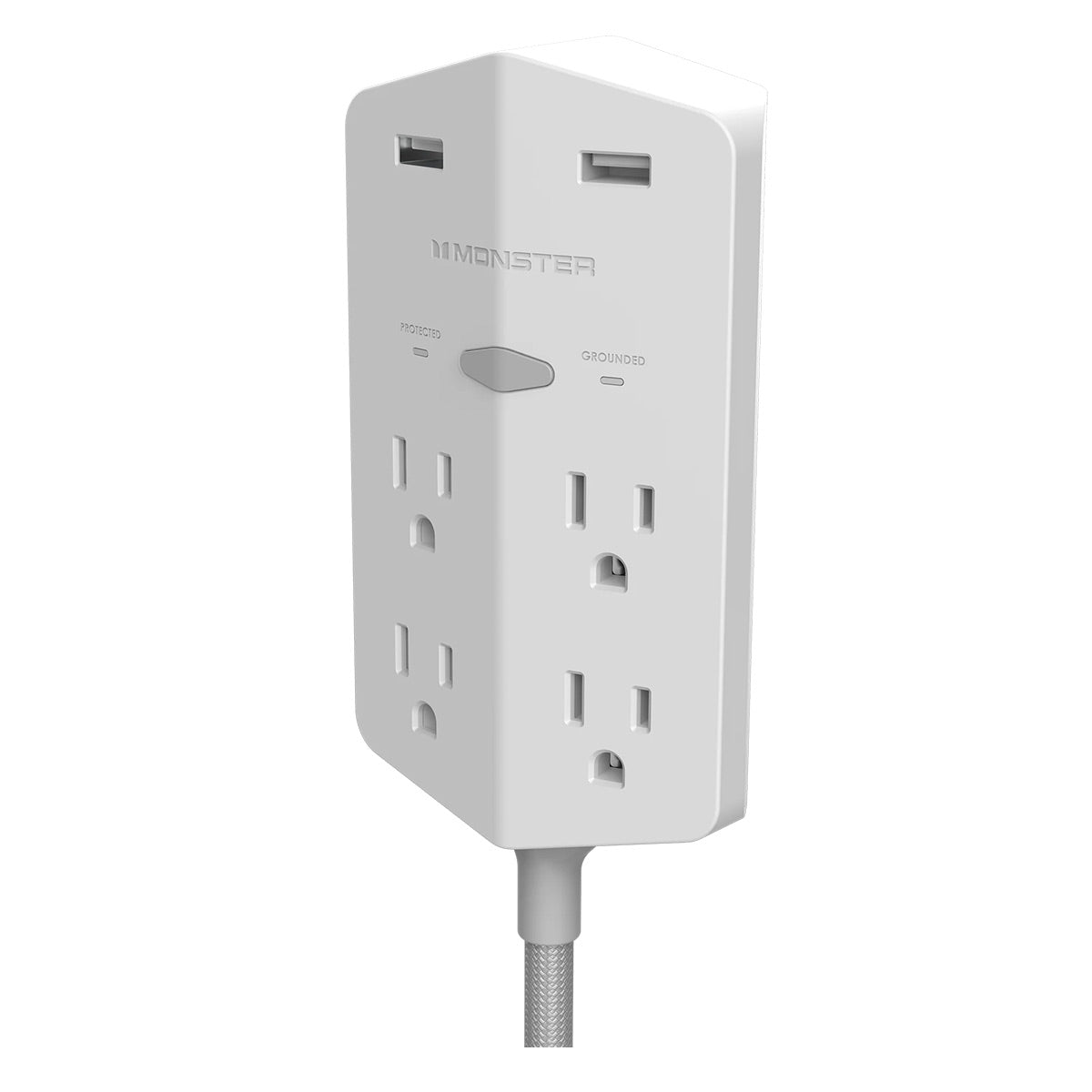 Monster Power Shield XL 540 Joule Surge Protector with 4 AC Outlets & 2 USB-A Ports (White)