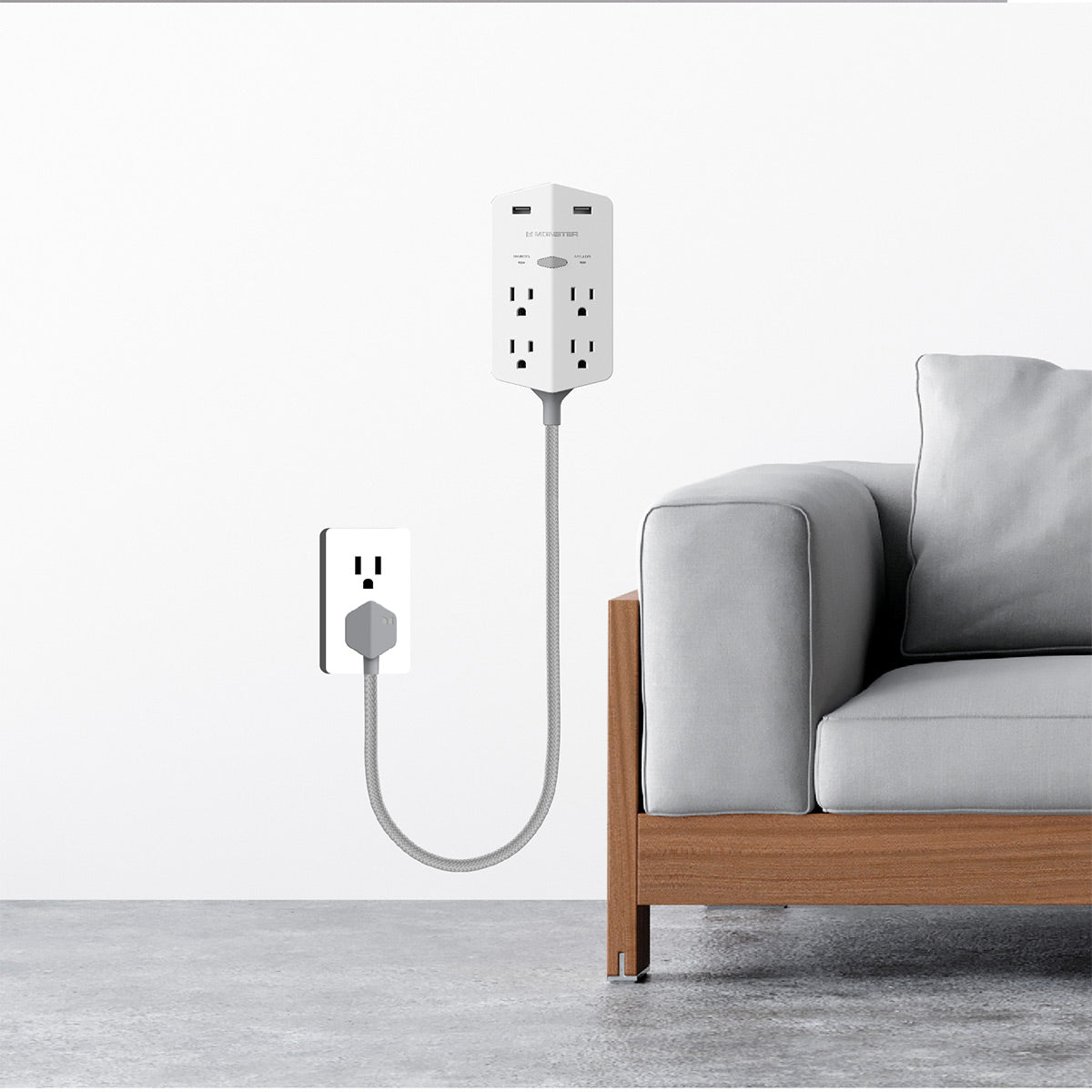 Monster Power Shield XL 540 Joule Surge Protector with 4 AC Outlets & 2 USB-A Ports (White)