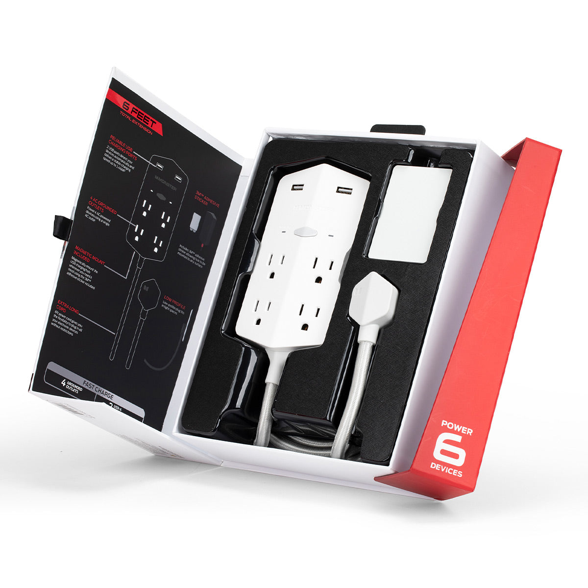 Monster Power Shield XL 540 Joule Surge Protector with 4 AC Outlets & 2 USB-A Ports (White)