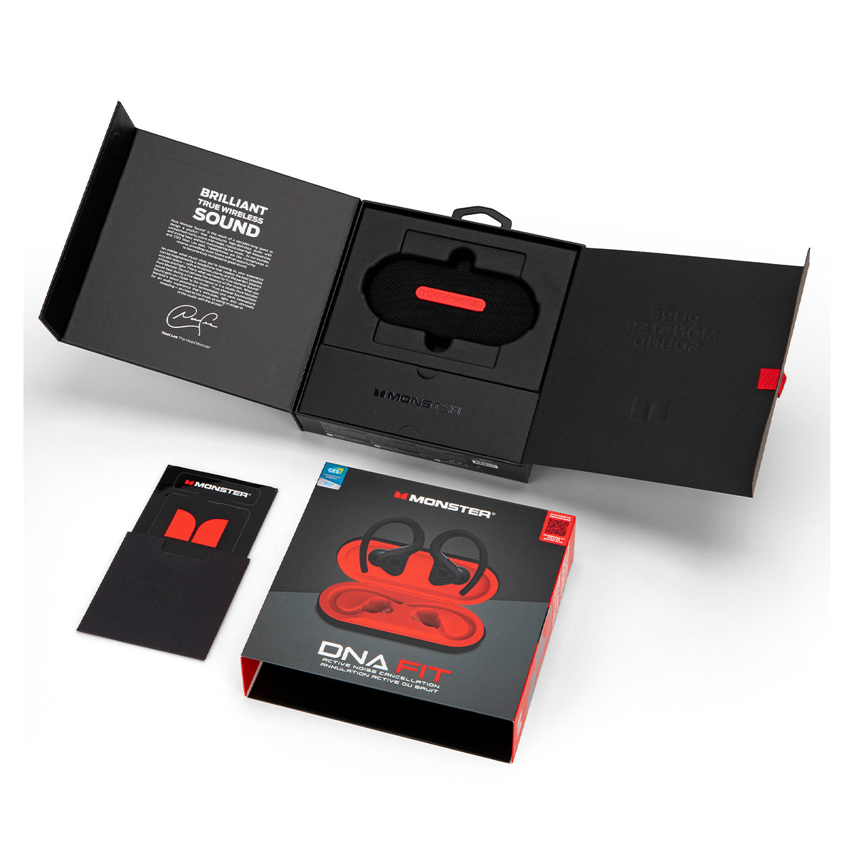 Monster DNA Fit True Wireless Earbuds with Active Noise Cancellation, aptX Lossless Audio, IPX5 Rating, & Qi Wireless Charging Case (Black/Red)