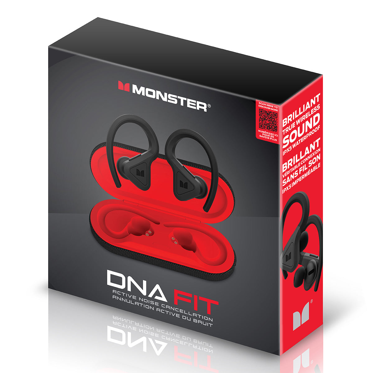Monster DNA Fit True Wireless Earbuds with Active Noise Cancellation, aptX Lossless Audio, IPX5 Rating, & Qi Wireless Charging Case (Black/Red)