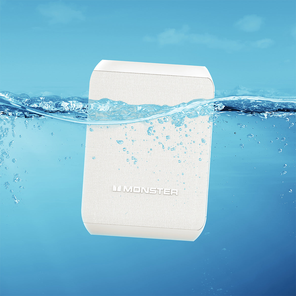 Monster DNA One Waterproof Portable Bluetooth Speaker with Omnidirectional Sound & Qi Wireless Charging Base (White)