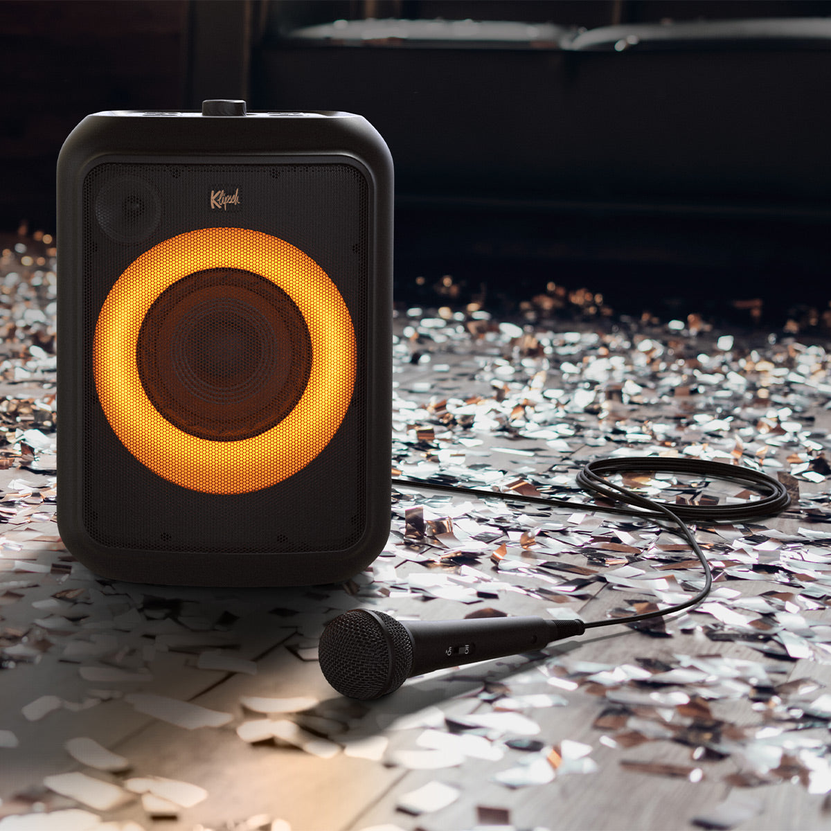 Klipsch GIG XL Bluetooth Wireless Party Speaker with Wired Microphone, RGB Lighting, 8 Hour Battery Life & IPX4 Splash Resistance