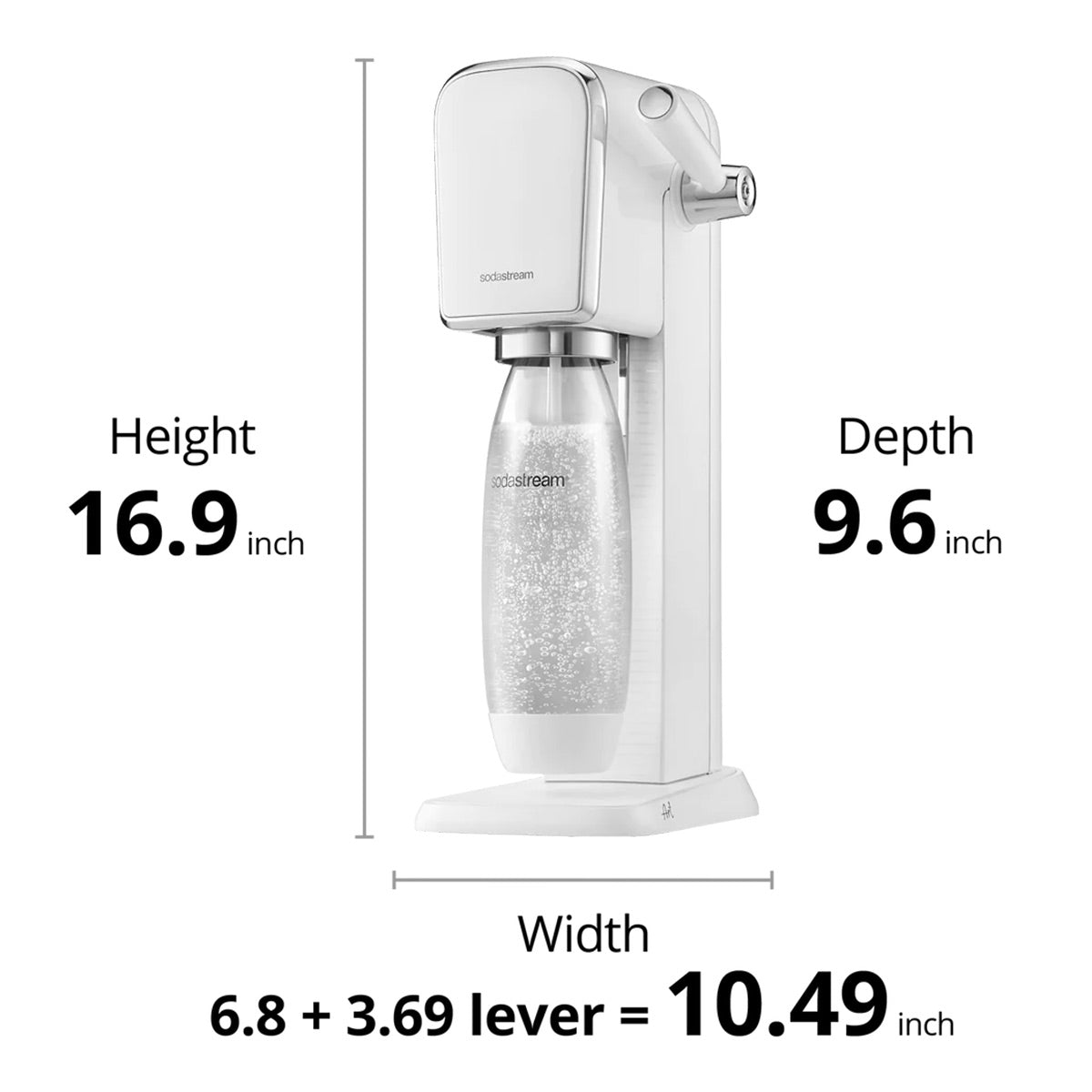 SodaStream Art Sparkling Water Maker with Dishwasher Safe Bottle and Quick Connect CO2 Cylinder (White)