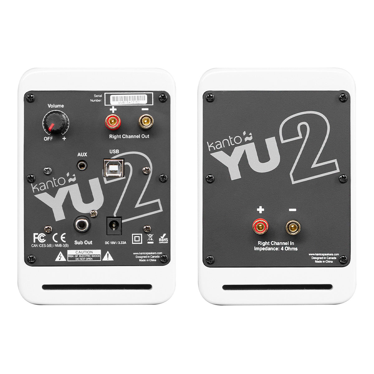 Kanto YU2 Powered Desktop Speakers and SE2 Speaker Stands for Small Speakers - Pair (Matte White/White)