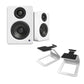 Kanto YU2 Powered Desktop Speakers and SE2 Speaker Stands for Small Speakers - Pair (Matte White/White)