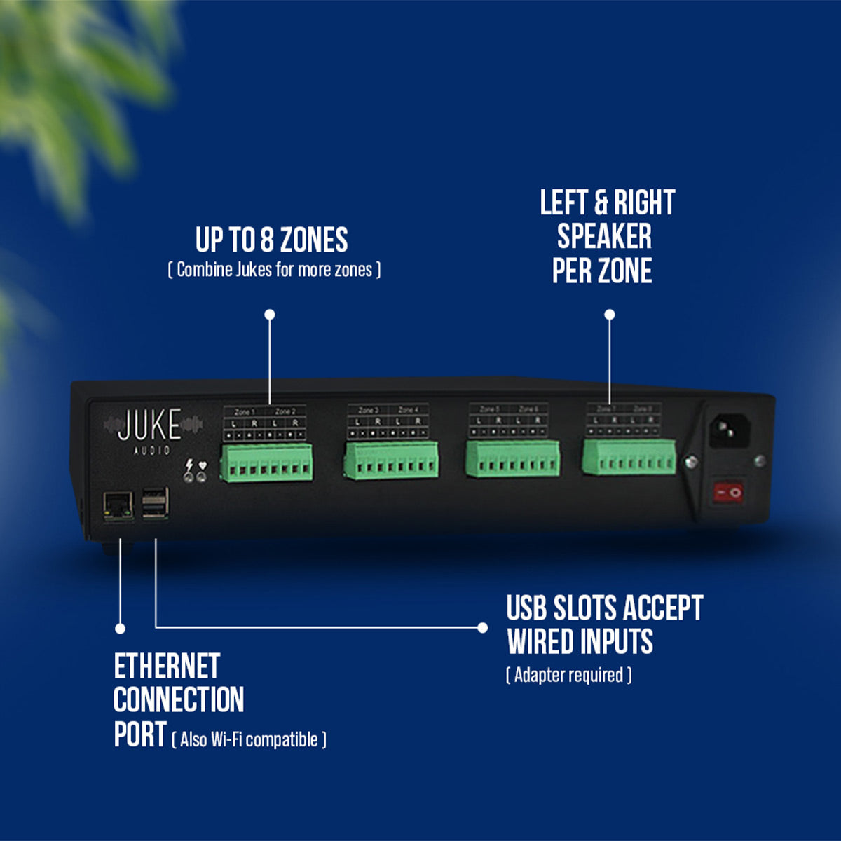 Juke Audio Juke-8 8 Zone Multi-Room Audio Amplifier with Airplay 2, Spotify Connect, & DLNA