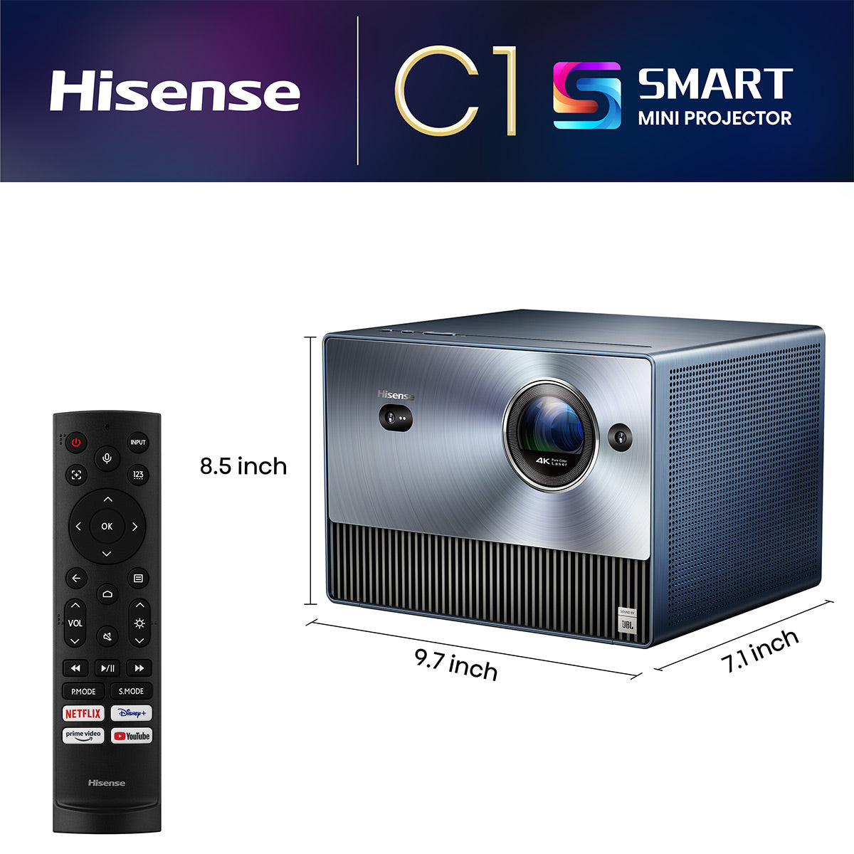 Hisense C1 Trichroma Laser 4K UHD Mini Projector with Dolby Vision, Dolby Atmos, & 1,600 Lumen Brightness