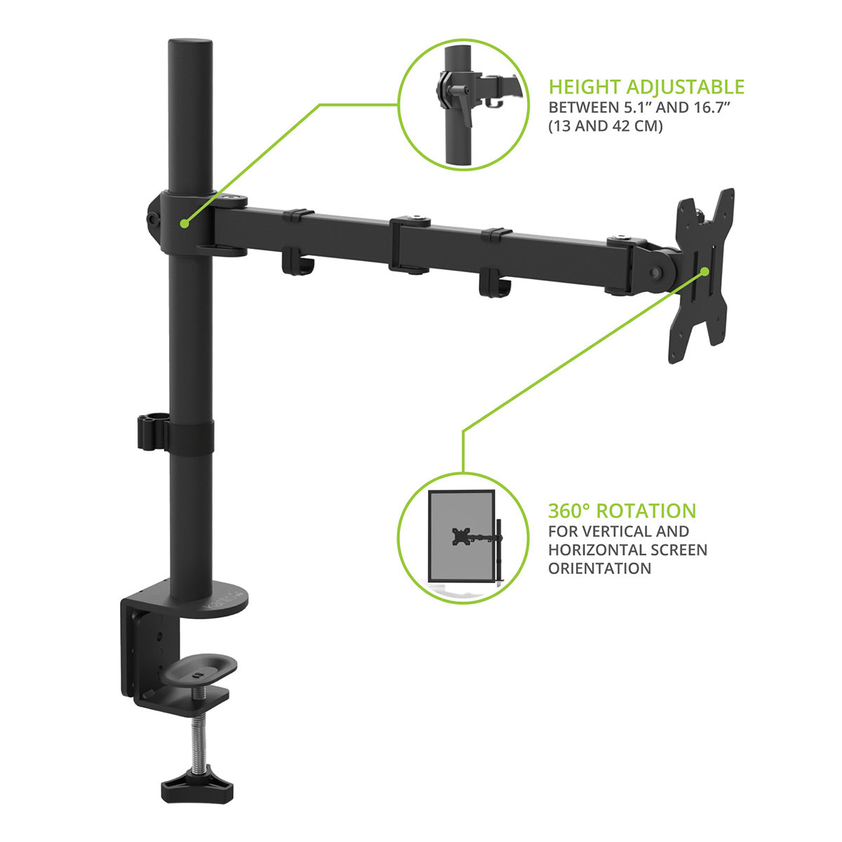 Kanto DML1000 Fully Adjustable Single Arm Desktop Monitor Mount