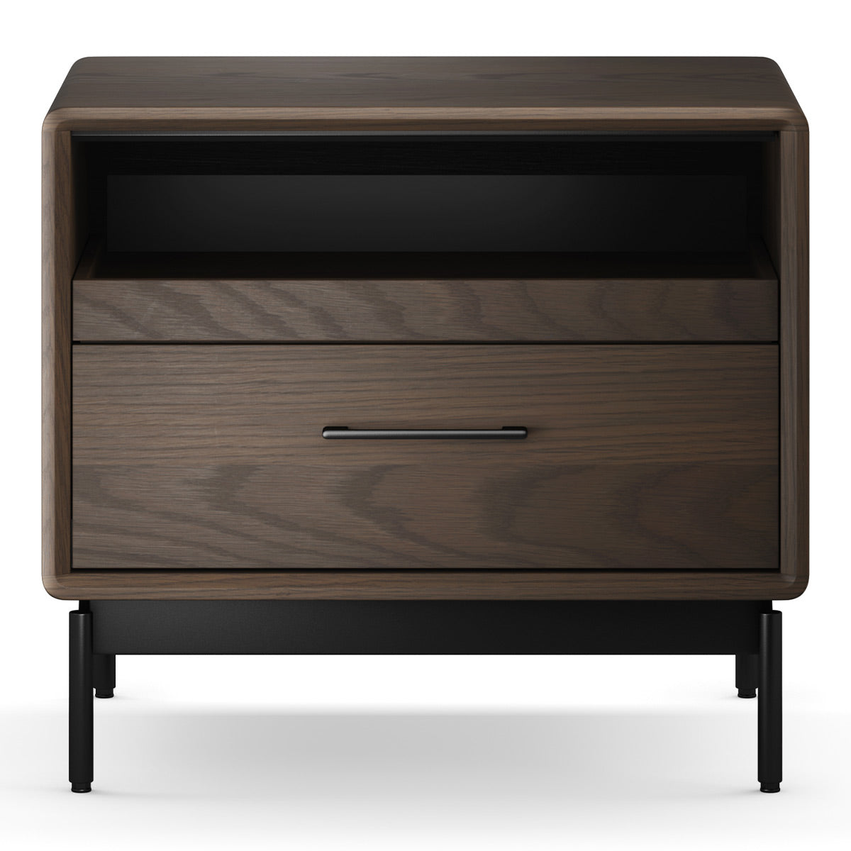 BDI LINQ 9182 28&rdquo; Nightstand with Sliding Shelves and Integrated Power Station (Toasted Oak)