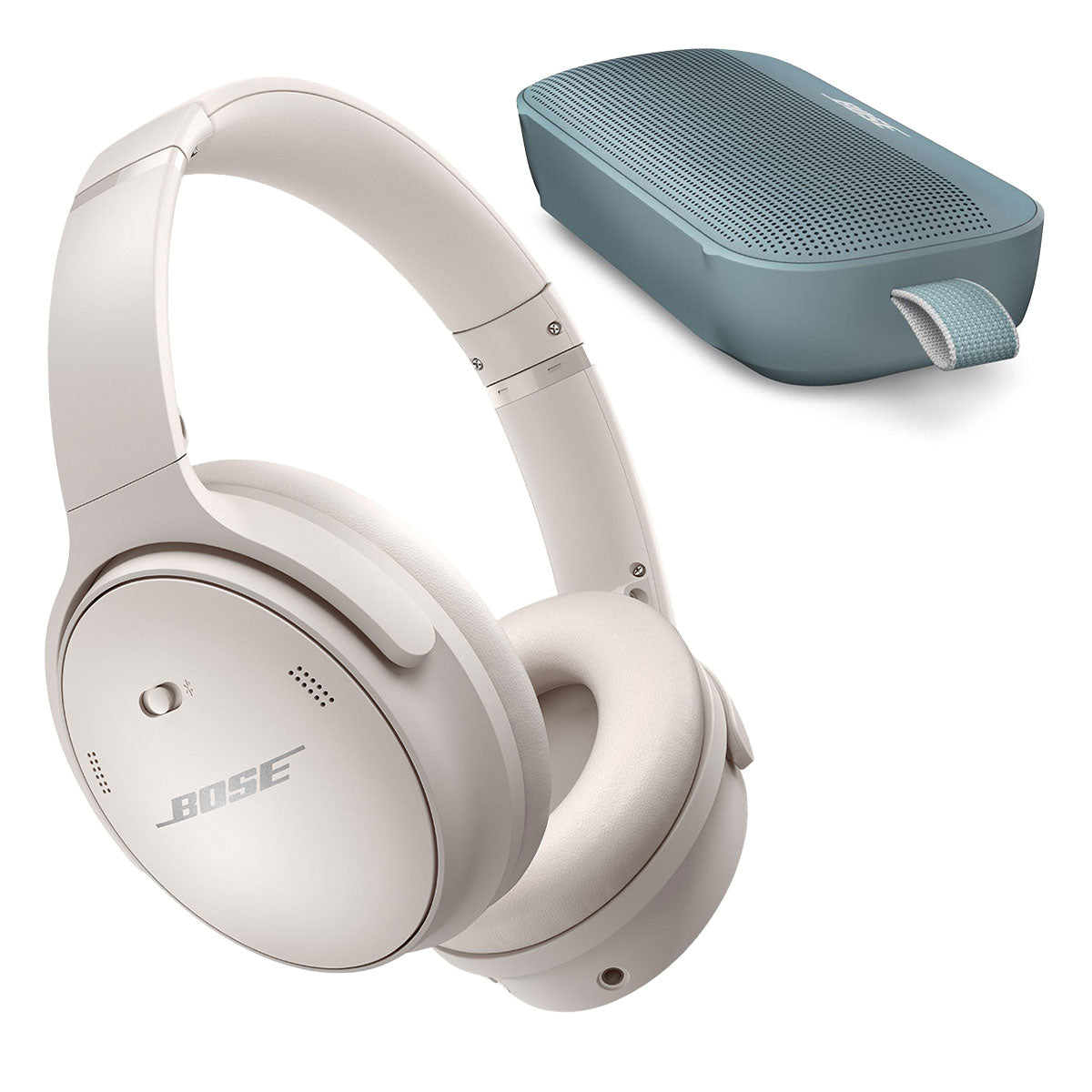 Bose QuietComfort 45 Wireless Noise Canceling Headphones (White) and Bose SoundLink Flex Bluetooth Portable Speaker (Stone Blue)