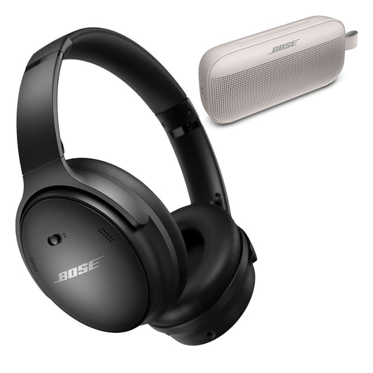 Bose QuietComfort 45 Wireless Noise Canceling Headphones (Black) and Bose SoundLink Flex Bluetooth Portable Speaker (White Smoke)