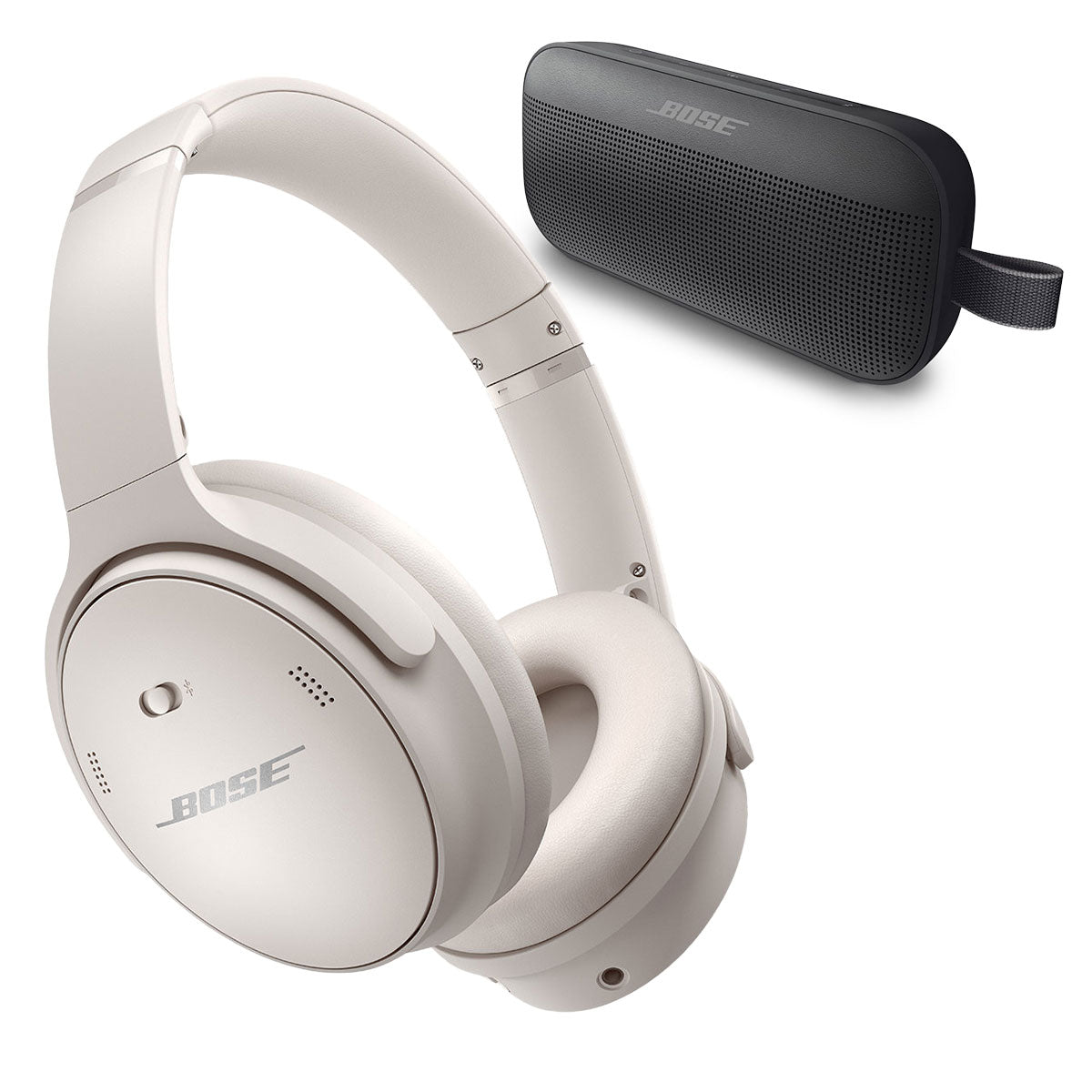 Bose QuietComfort 45 Wireless Noise Canceling Headphones (White) and Bose SoundLink Flex Bluetooth Portable Speaker (Black)