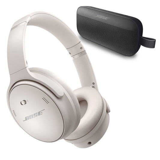 Bose QuietComfort 45 Wireless Noise Canceling Headphones (White) and Bose SoundLink Flex Bluetooth Portable Speaker (Black)