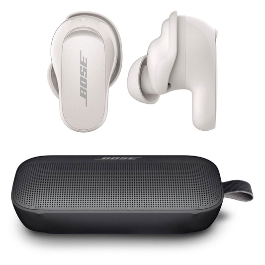 Bose QuietComfort Earbuds II True Wireless with Personalized Noise Cancellation (Soapstone) and Bose SoundLink Flex Bluetooth Portable Speaker (Black)