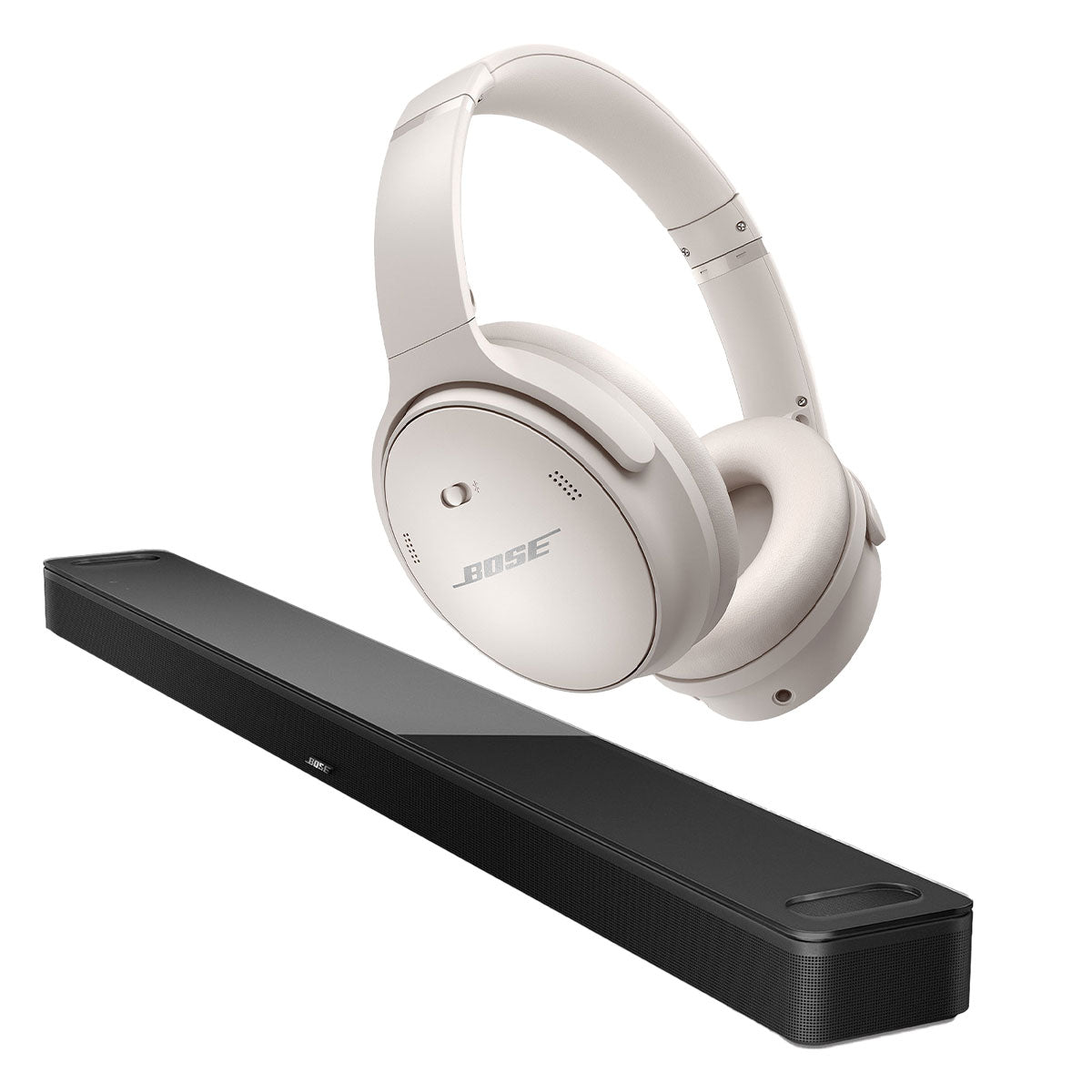 Bose QuietComfort 45 Wireless Noise Canceling Headphones (White) and Bose Smart Soundbar 900 with Dolby Atmos (Black)
