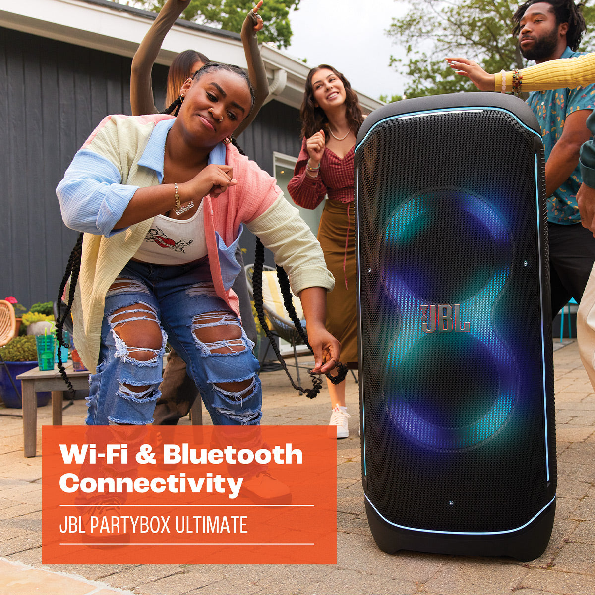 JBL Party Box Ultimate Wi-Fi & Bluetooth Party Speaker with Dolby Atmos, Instrument Inputs, Lighting Effects, and IPX4 Rating