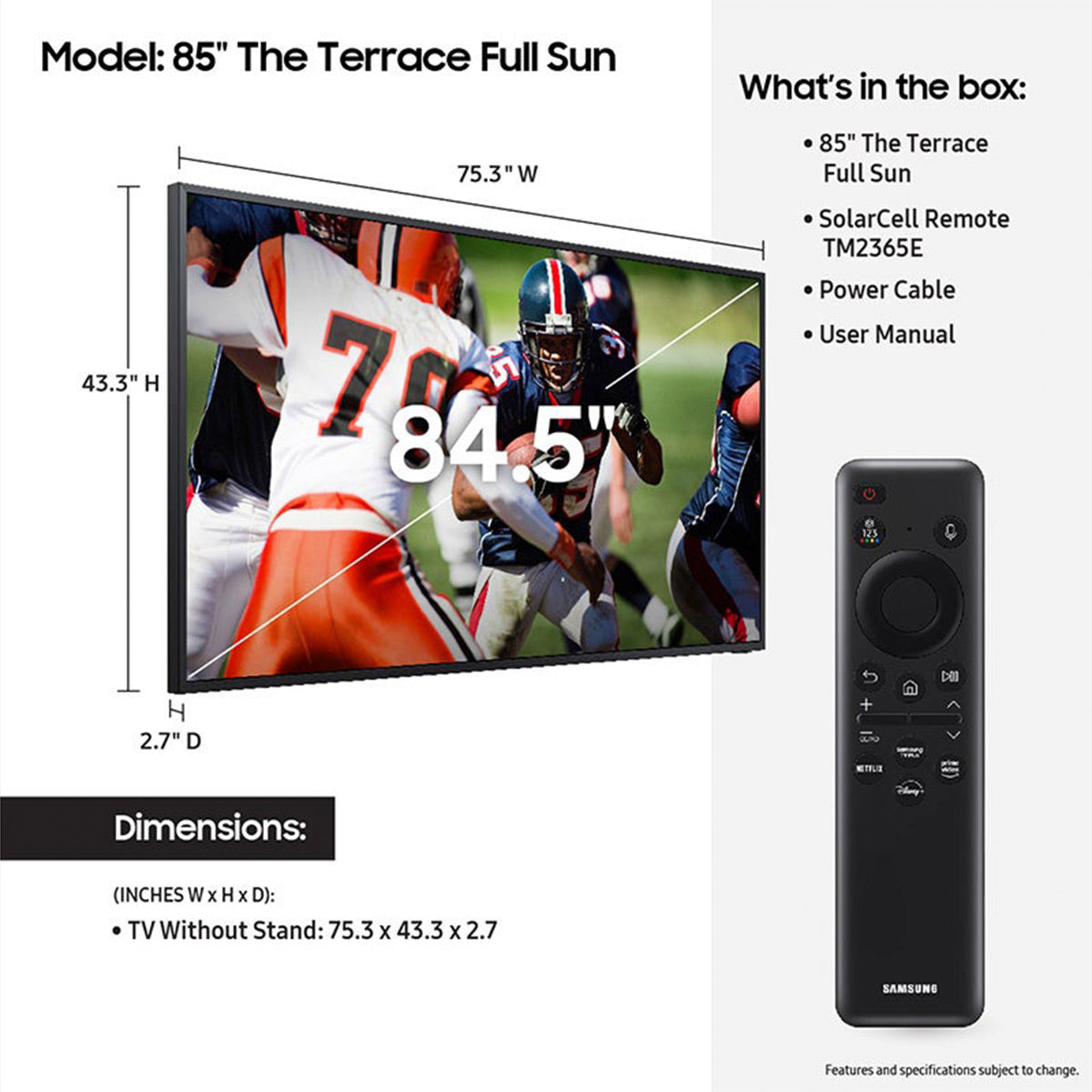 Samsung QN85LST9CA 85" The Terrace Full Sun Outdoor QLED 4K Smart TV