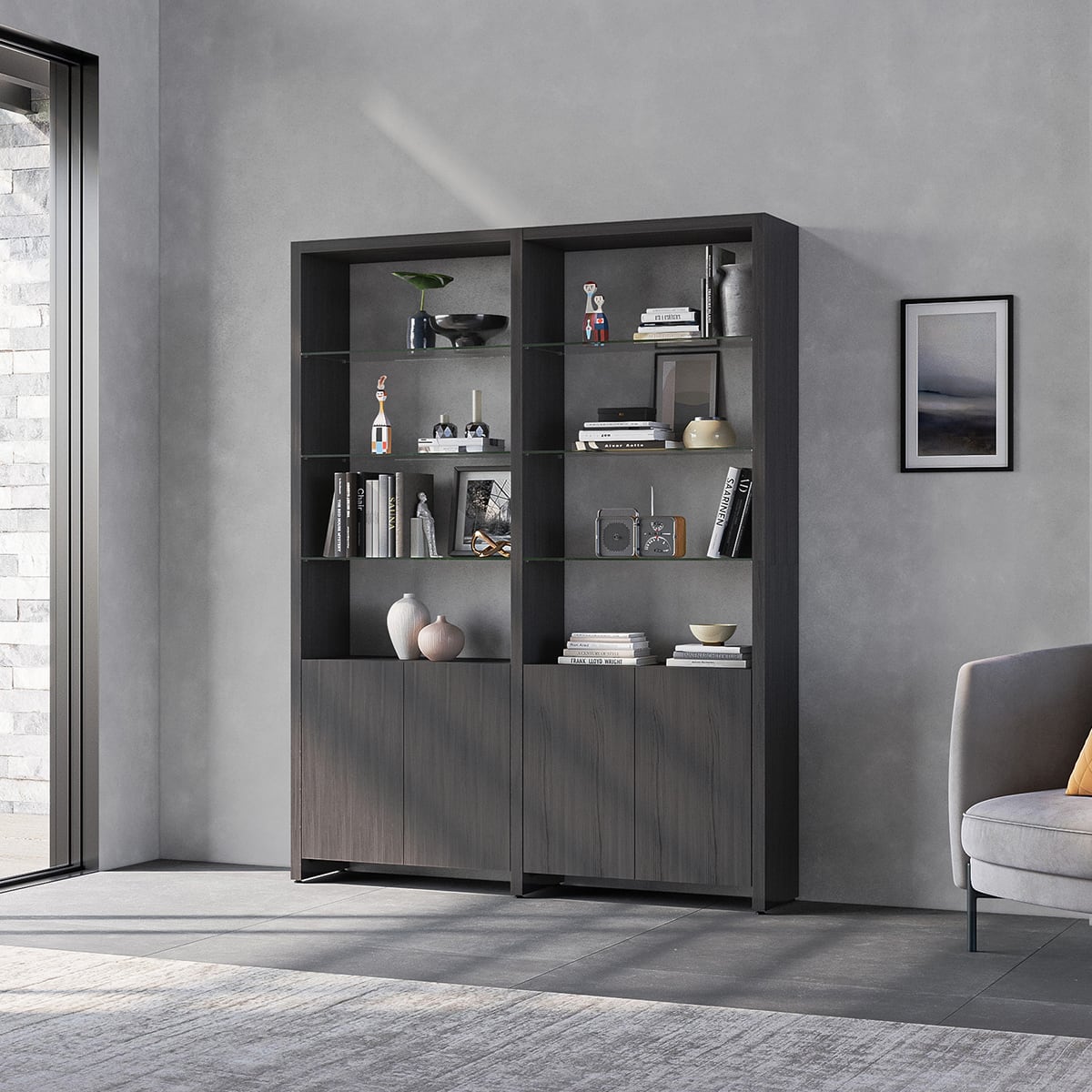 BDI Linea 580022 2 Shelf System 64" Wide (Charcoal Stained Ash)