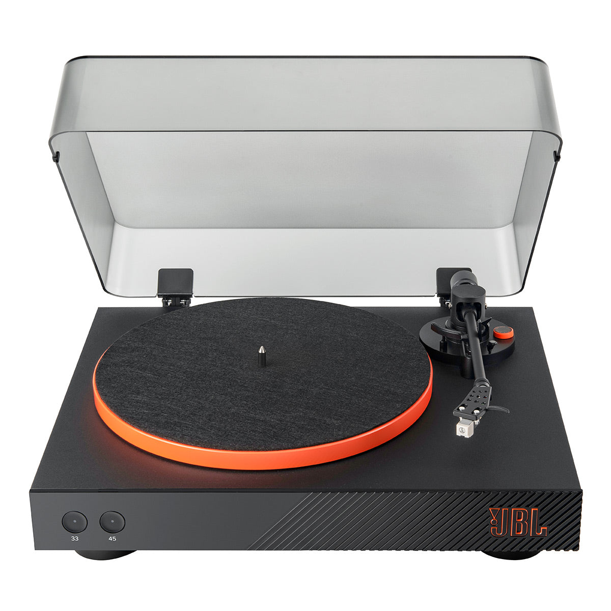 JBL Spinner BT Semi-Automatic Belt-Drive Turntable with Bluetooth 5.3 and Installed Audio Technica Cartridge (Black & Orange)