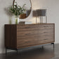 BDI LINQ 9186 Dresser with 6 Self-Closing Drawers and Metal Base (Natural Walnut)