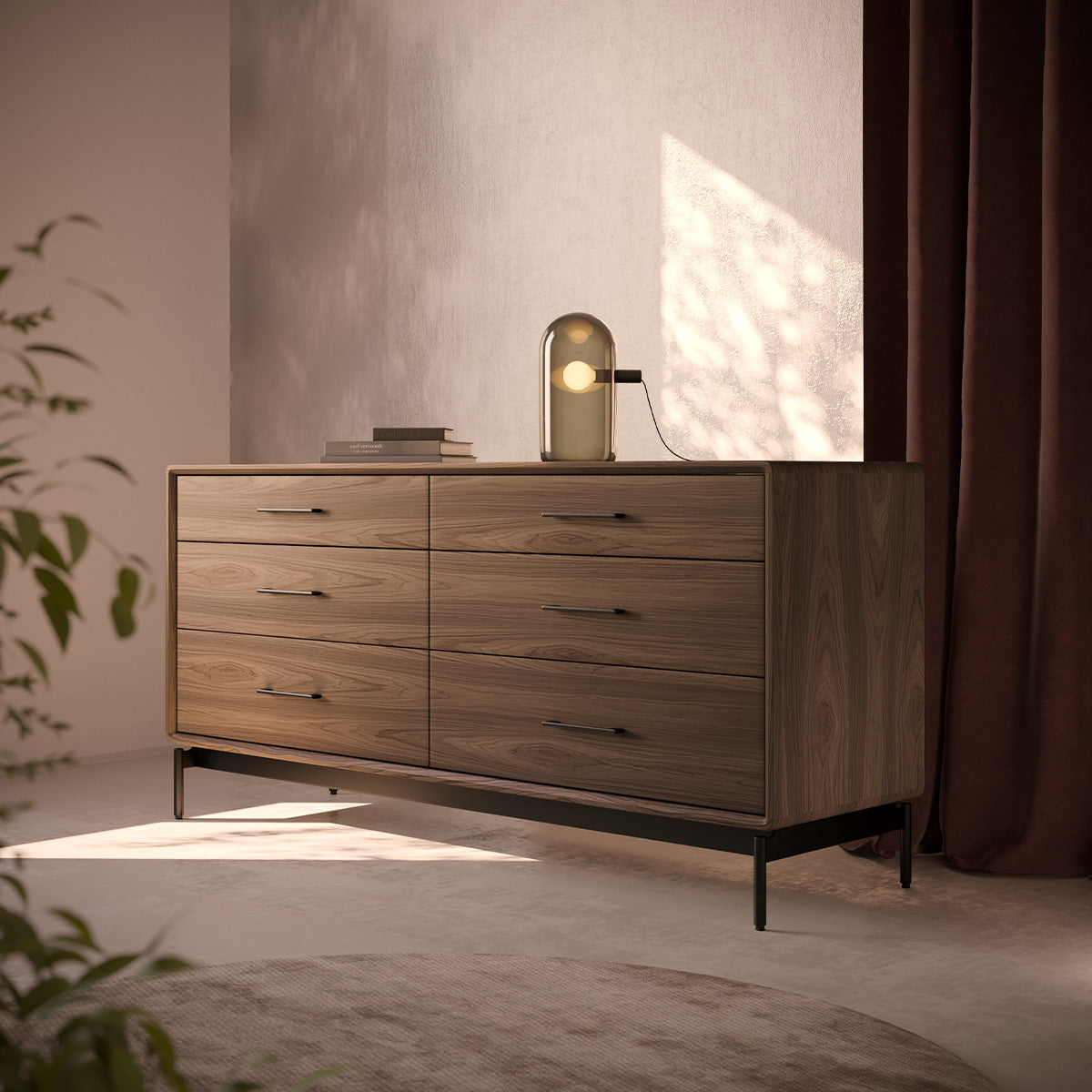 BDI LINQ 9186 Dresser with 6 Self-Closing Drawers and Metal Base (Natural Walnut)