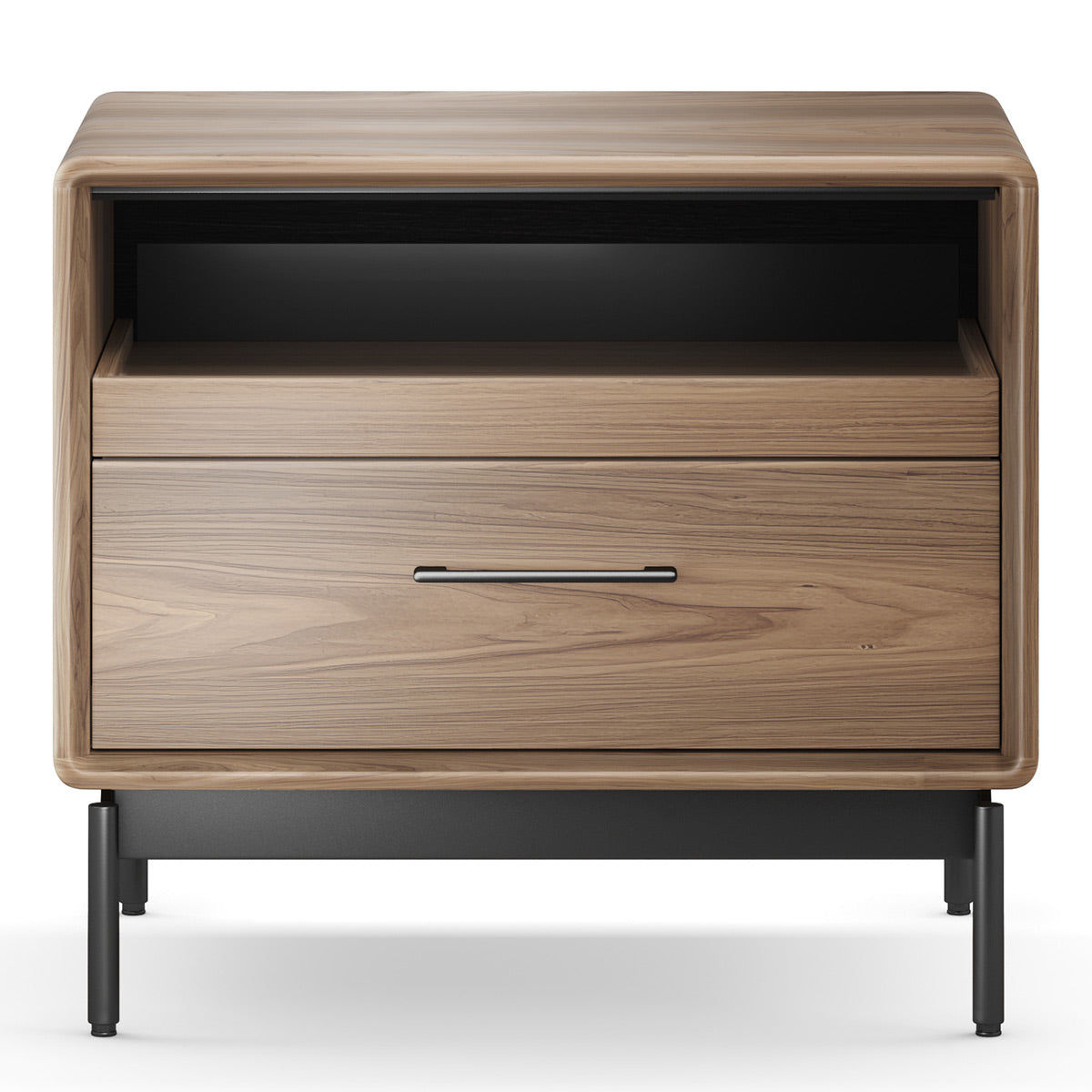 BDI LINQ 9182 28&rdquo; Nightstand with Sliding Shelves and Integrated Power Station (Natural Walnut)
