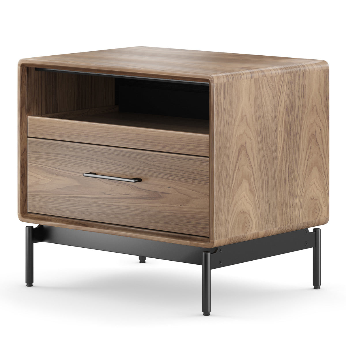 BDI LINQ 9182 28&rdquo; Nightstand with Sliding Shelves and Integrated Power Station (Natural Walnut)