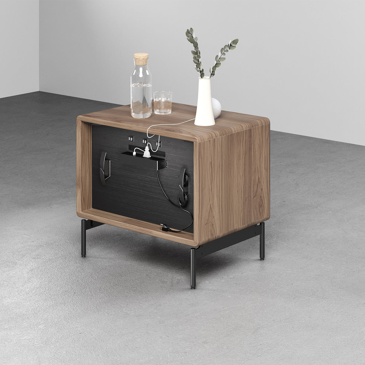 BDI LINQ 9182 28&rdquo; Nightstand with Sliding Shelves and Integrated Power Station (Natural Walnut)