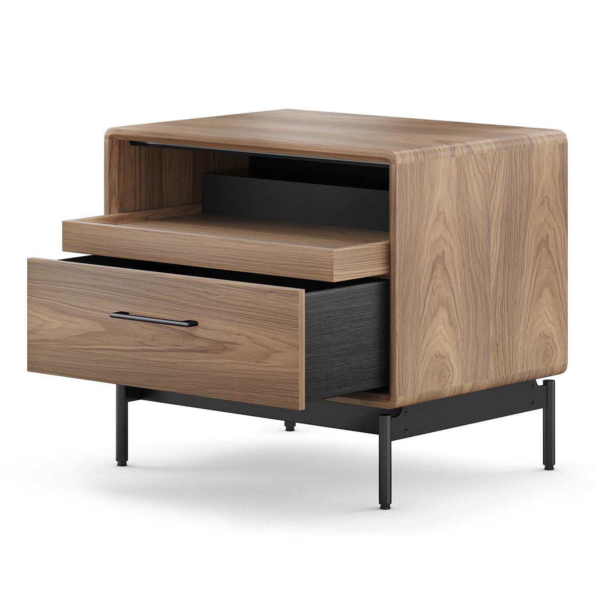 BDI LINQ 9182 28&rdquo; Nightstand with Sliding Shelves and Integrated Power Station (Natural Walnut)