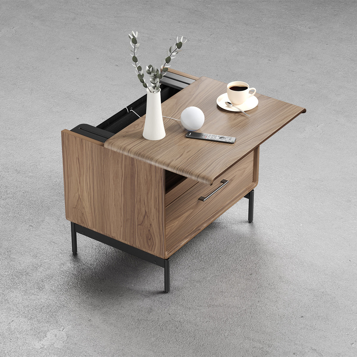 BDI LINQ 9182 28&rdquo; Nightstand with Sliding Shelves and Integrated Power Station (Natural Walnut)