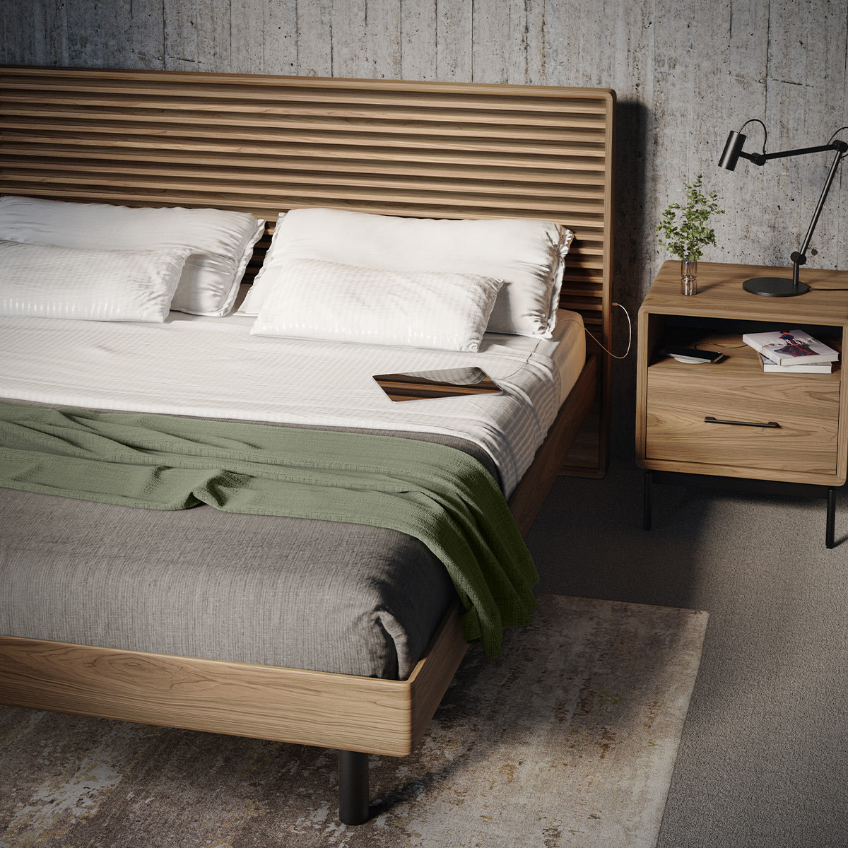 BDI LINQ 9181 22&rdquo; Nightstand with Top Slide and Integrated Power Station (Natural Walnut)