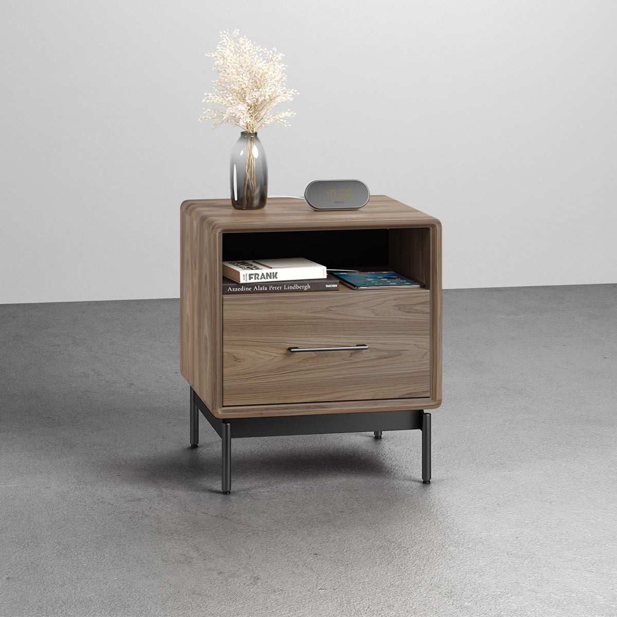 BDI LINQ 9181 22&rdquo; Nightstand with Top Slide and Integrated Power Station (Natural Walnut)