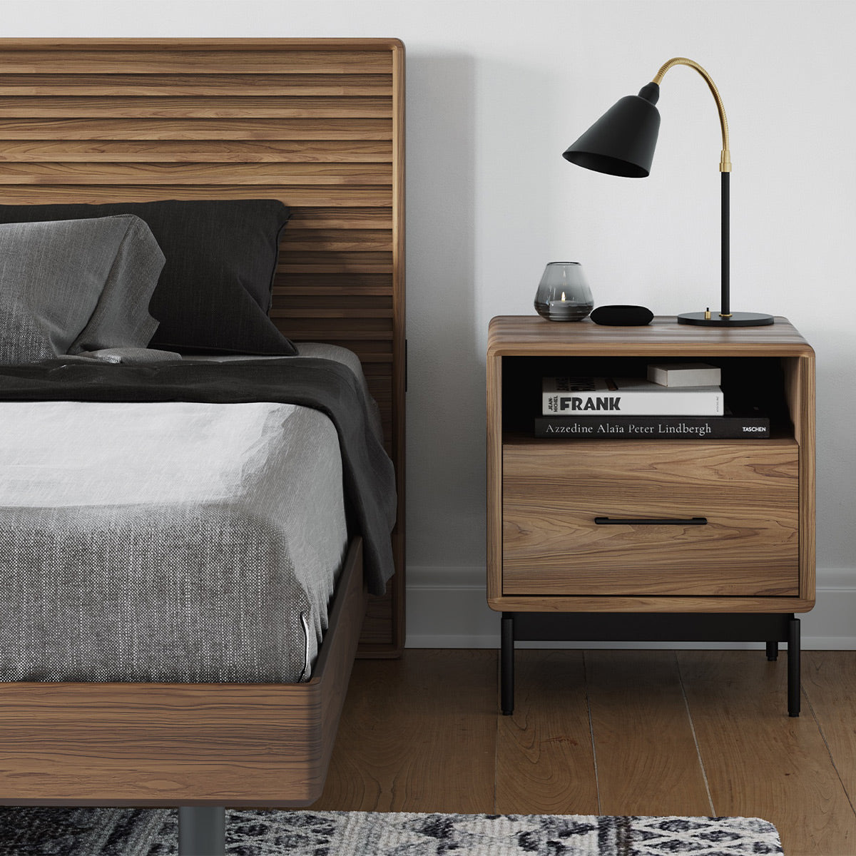 BDI LINQ 9181 22&rdquo; Nightstand with Top Slide and Integrated Power Station (Natural Walnut)