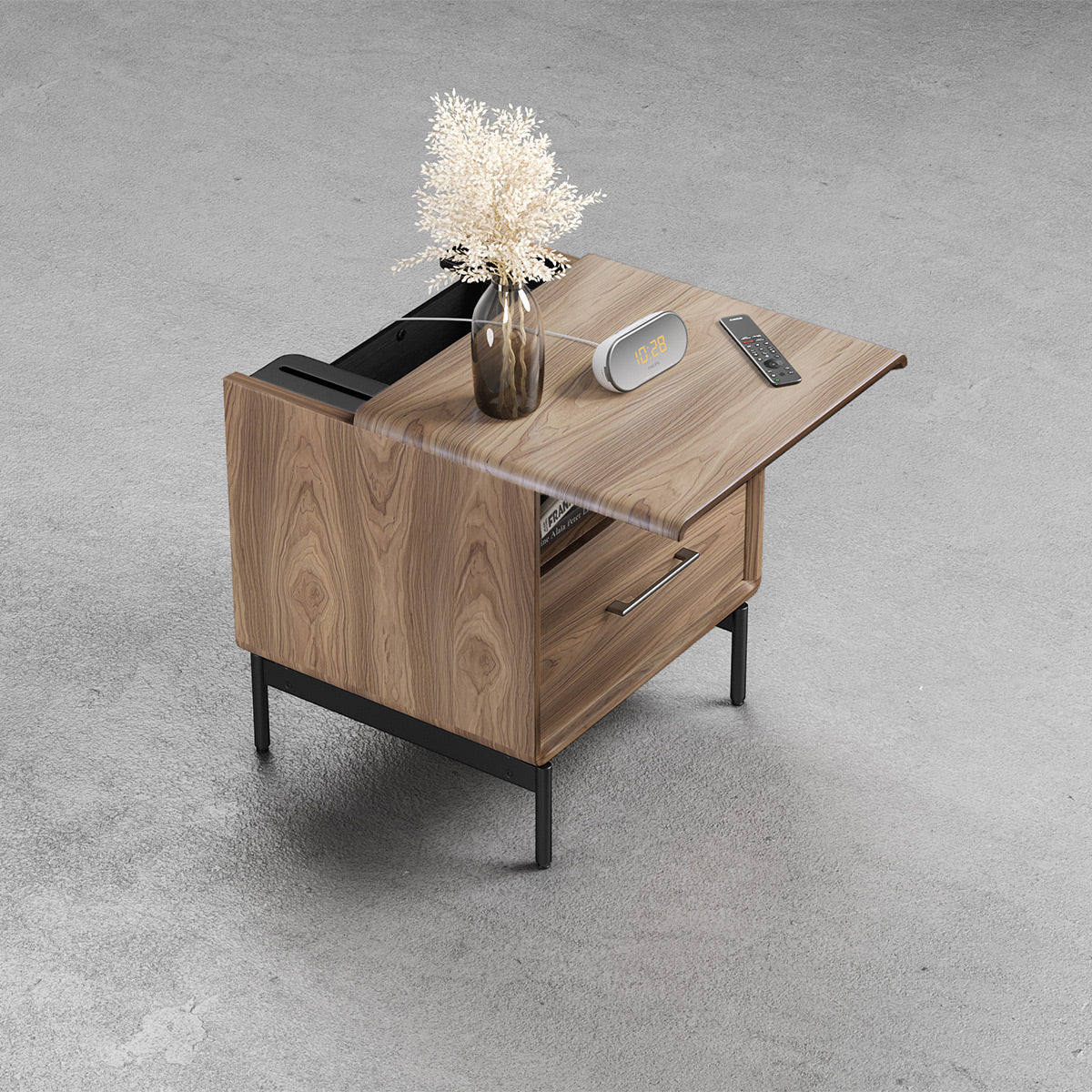 BDI LINQ 9181 22&rdquo; Nightstand with Top Slide and Integrated Power Station (Natural Walnut)