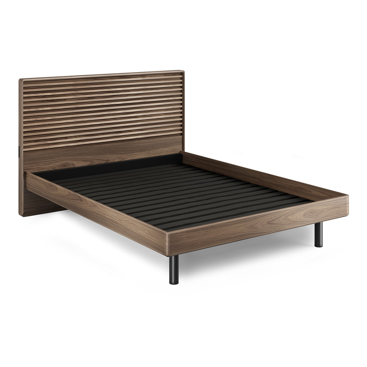 BDI Cross-LINQ 9127 Queen Size Bed with Slatted Headboard and Integrated Charging Stations (Natural Walnut)