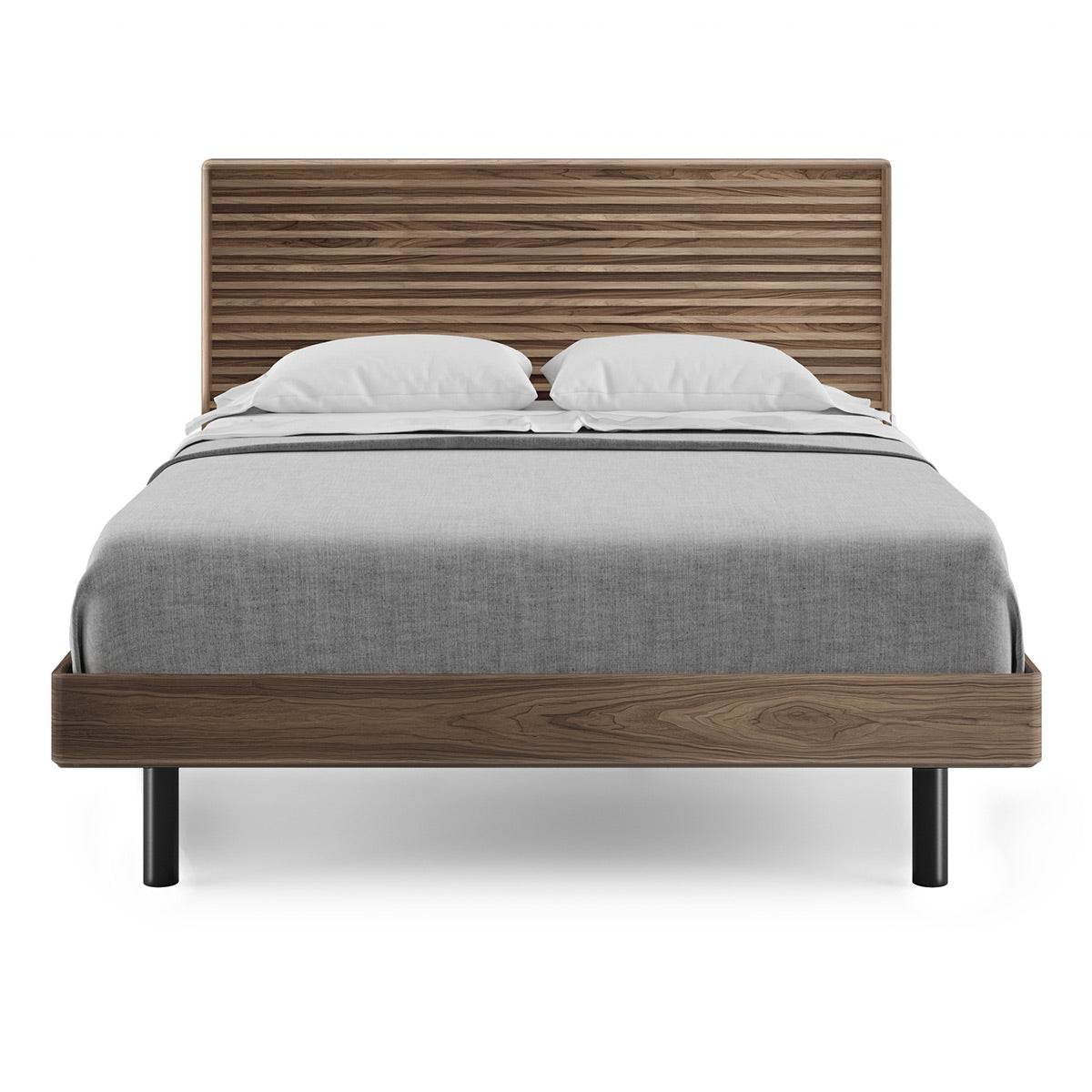 BDI Cross-LINQ 9127 Queen Size Bed with Slatted Headboard and Integrated Charging Stations (Natural Walnut)