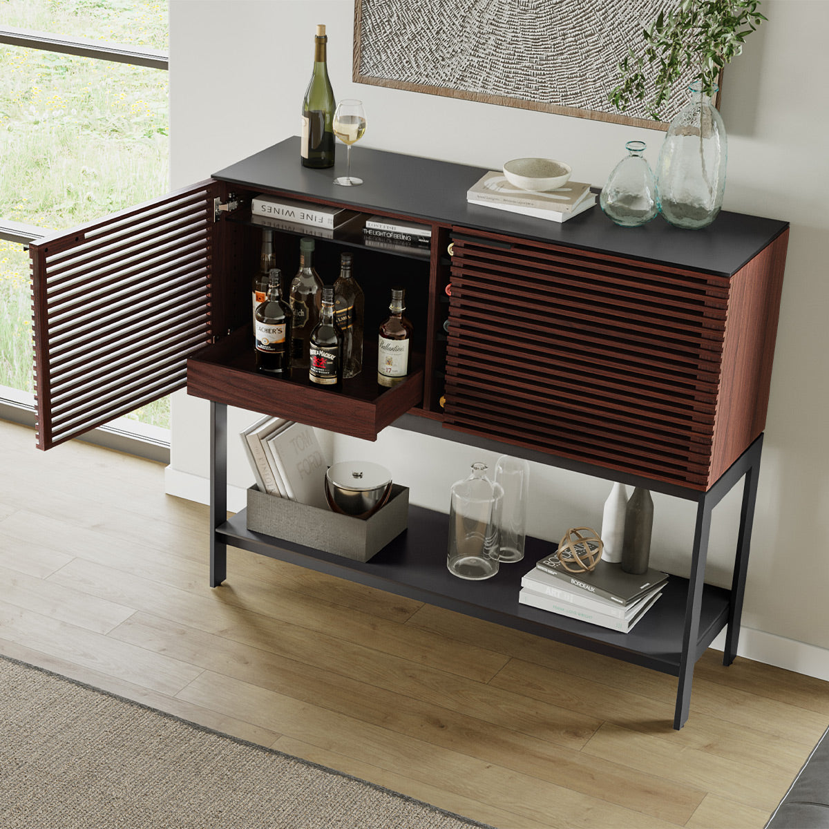 BDI Corridor 5621 SV Bar with Wine Storage and Adjustable Shelves (Chocolate Stained Walnut)