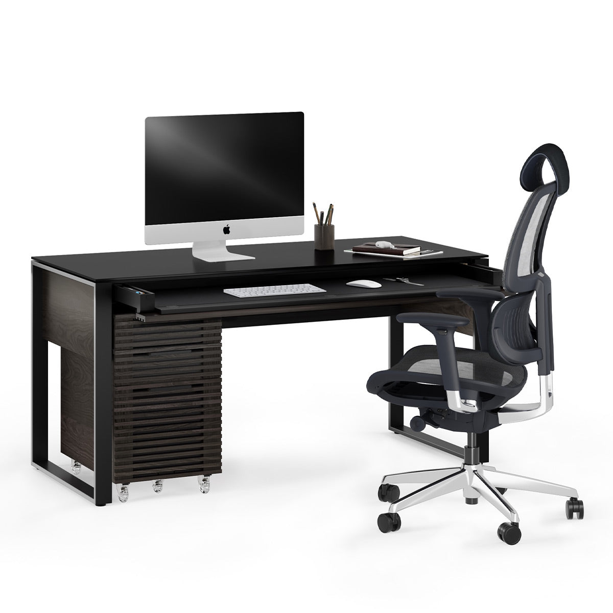 BDI Corridor 6501 Desk with Keyboard Drawer (Charcoal Stained Ash)